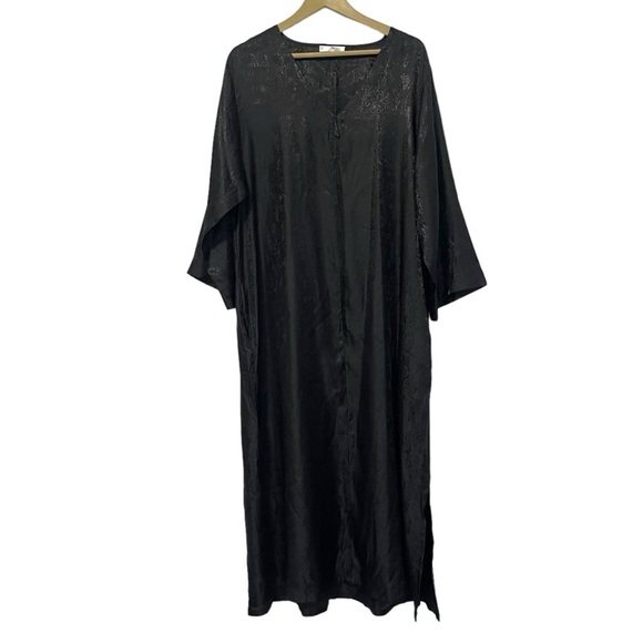 Natori Black Snakeprint Satin Maxi Zip Up Caftan Nightgown Size XL - Picture 1 of 6